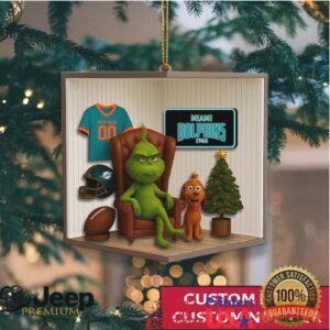 Custom Miami Dolphins Grinch Christmas Ornament