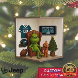 Custom Name & Number Eagles Football Grinch Ornament