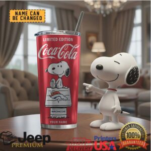 Customizable Snoopy & Coca Cola Broncos Insulated Travel Tumbler