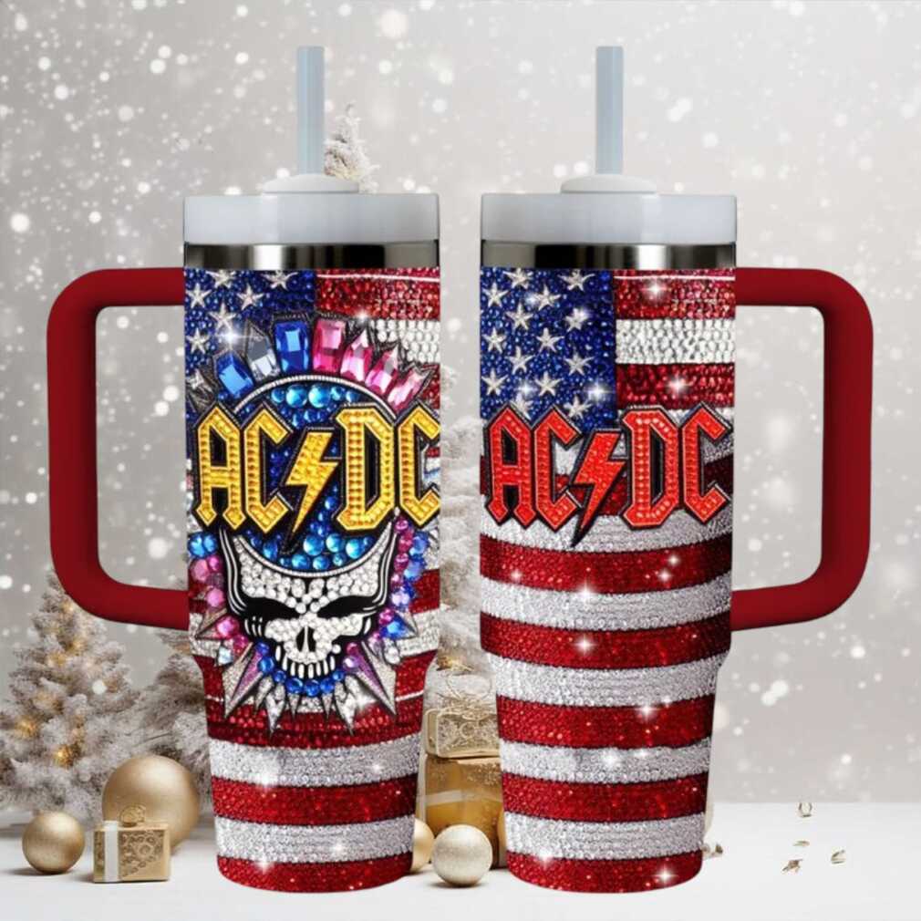 Diamond ACDC Stanley Style Tumbler Rock Band American Flag Cup Diamond ACDC Stanley Style Tumbler Rock Band American Flag Cup