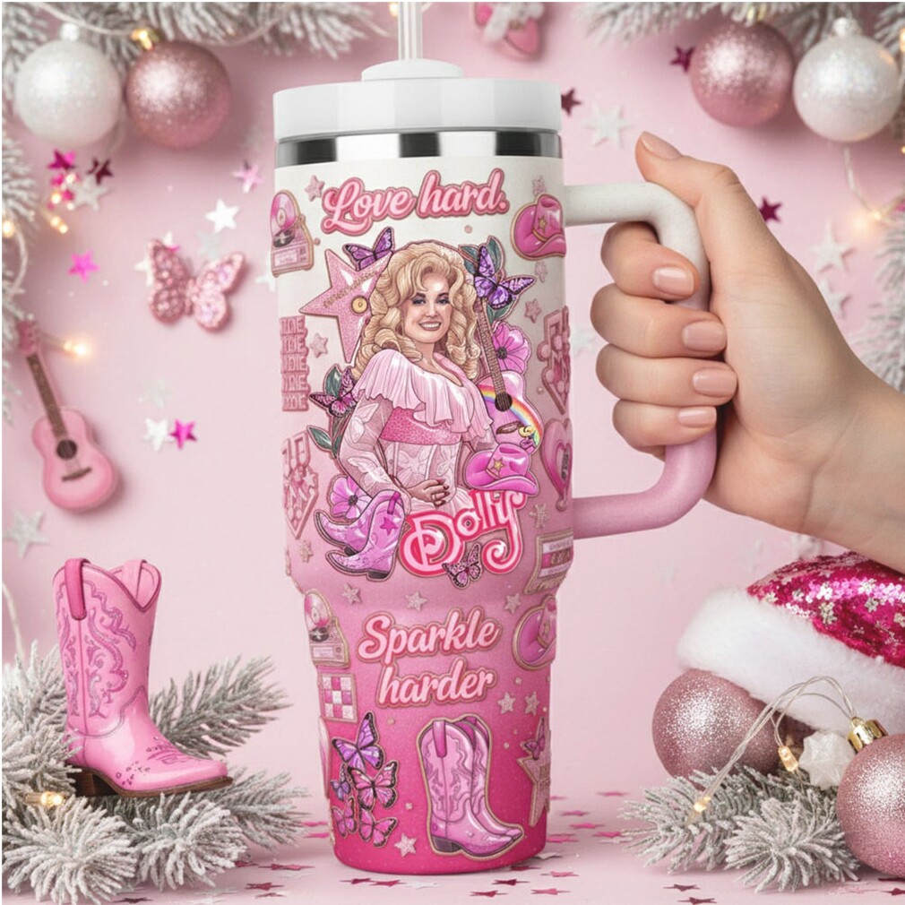 Dolly Parton Love Hard Sparkle Harder Pink Tumbler with Handle and Straw Dolly Parton Love Hard Sparkle Harder Pink Tumbler with Handle and Straw