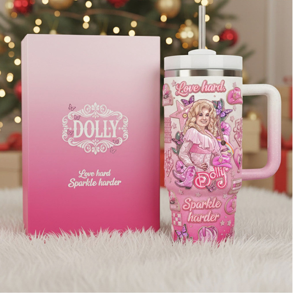 Dolly Parton Love Hard Sparkle Harder Pink Tumbler with Handle and Straw Dolly Parton Love Hard Sparkle Harder Pink Tumbler with Handle and Straw