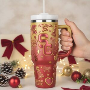 Fight On, Girl Red & Gold 40oz Tumbler with Handle & Straw