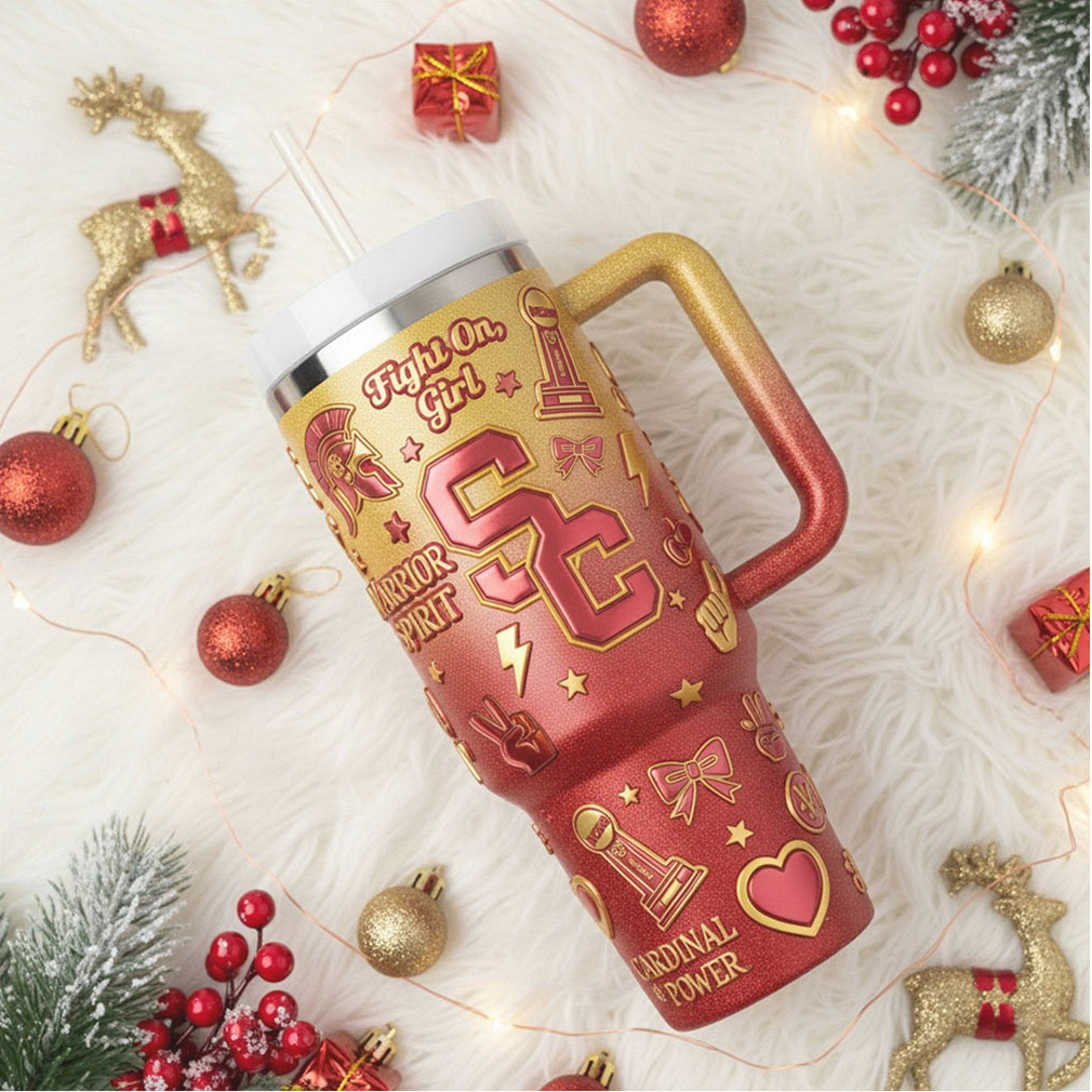 Fight On, Girl Red & Gold 40oz Tumbler with Handle & Straw Fight On, Girl Red & Gold 40oz Tumbler with Handle & Straw