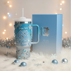 Frozen Heels Sky Pearl Queen Tumbler 40oz UNC Tar Heels Insulated Mug with Handle & Straw