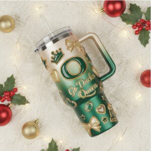 Go Ducks Queen 40oz Emerald Green Tumbler with Handle and Straw