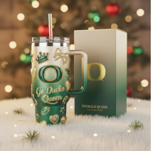 Go Ducks Queen 40oz Emerald Green Tumbler with Handle and Straw