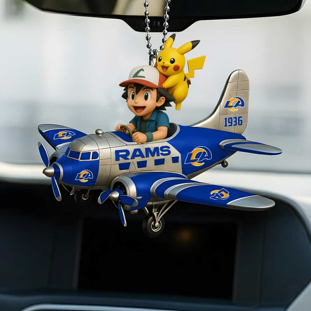 Los Angeles Rams NFL Team Pokémon Ash and Pikachu Airplane Christmas Ornament Los Angeles Rams NFL Team Pokémon Ash and Pikachu Airplane Christmas Ornament