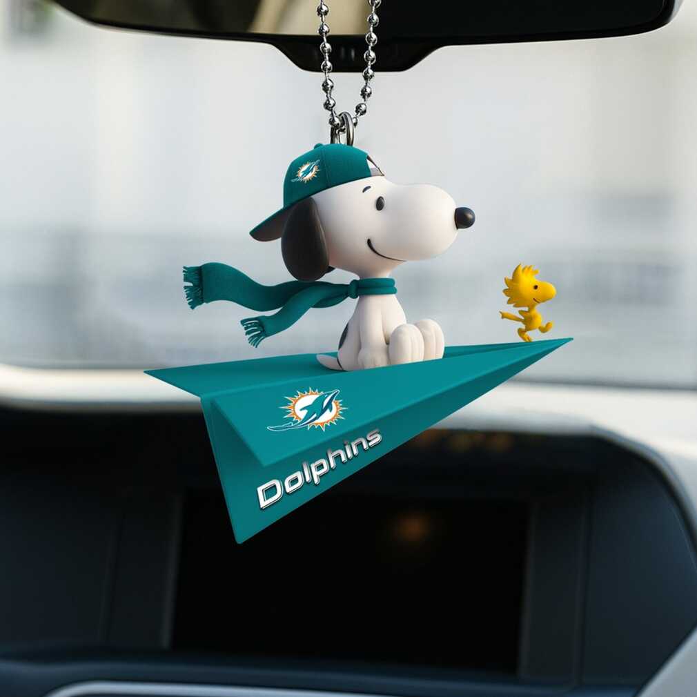 Miami Dolphins Snoopy and Woodstock Airplane Hanging Ornament Miami Dolphins Snoopy and Woodstock Airplane Hanging Ornament