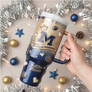 Michigan Wolverines 40oz Tumbler with Handle Straw & Lid   Go Blue Forever Fan Gear