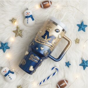 Michigan Wolverines 40oz Tumbler with Handle Straw & Lid Go Blue Forever Fan Gear