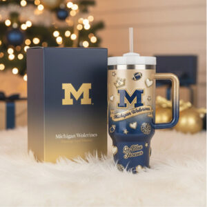 Michigan Wolverines 40oz Tumbler with Handle Straw & Lid Go Blue Forever Fan Gear