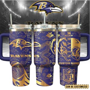Mistmerch Baltimore Ravens Custom Stanley Quencher 40oz Stainless Steel Tumbler With Handle