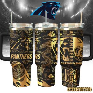 Mistmerch Carolina Panthers Custom Stanley Quencher 40oz Stainless Steel Tumbler With Handle