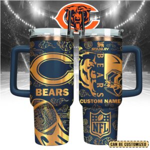 Mistmerch Chicago Bears Custom Stanley Quencher 40oz Stainless Steel Tumbler With Handle