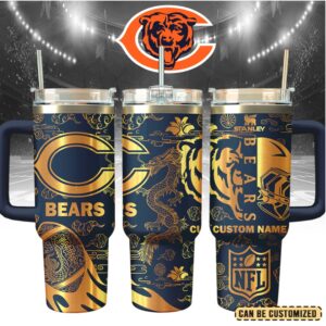 Mistmerch Chicago Bears Custom Stanley Quencher 40oz Stainless Steel Tumbler With Handle