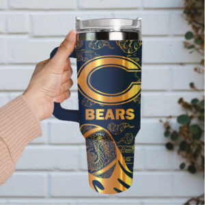 Mistmerch Chicago Bears Custom Stanley Quencher 40oz Stainless Steel Tumbler With Handle
