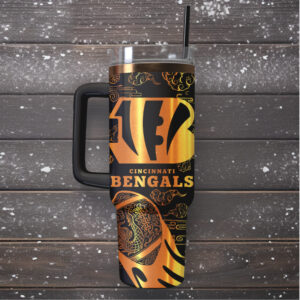 Mistmerch Cincinnati Bengals Custom Stanley Quencher 40oz Stainless Steel Tumbler With Handle