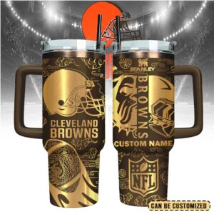Mistmerch Cleveland Browns Custom Stanley Quencher 40oz Stainless Steel Tumbler With Handle