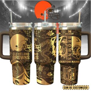 Mistmerch Cleveland Browns Custom Stanley Quencher 40oz Stainless Steel Tumbler With Handle