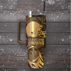 Mistmerch Cleveland Browns Custom Stanley Quencher 40oz Stainless Steel Tumbler With Handle