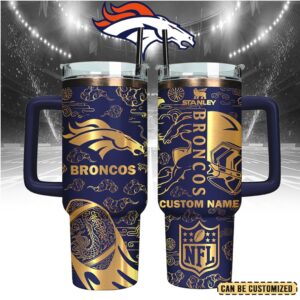 Mistmerch Denver Broncos Custom Stanley Quencher 40oz Stainless Steel Tumbler With Handle