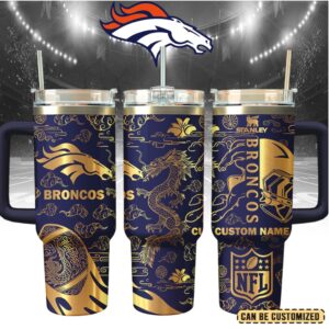 Mistmerch Denver Broncos Custom Stanley Quencher 40oz Stainless Steel Tumbler With Handle