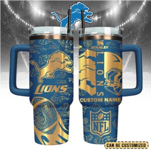 Mistmerch Detroit Lions Custom Stanley Quencher 40oz Stainless Steel Tumbler With Handle