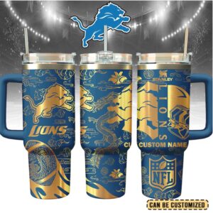 Mistmerch Detroit Lions Custom Stanley Quencher 40oz Stainless Steel Tumbler With Handle