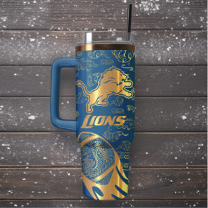 Mistmerch Detroit Lions Custom Stanley Quencher 40oz Stainless Steel Tumbler With Handle