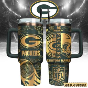 Mistmerch Green Bay Packers Custom Stanley Quencher 40oz Stainless Steel Tumbler With Handle
