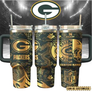 Mistmerch Green Bay Packers Custom Stanley Quencher 40oz Stainless Steel Tumbler With Handle