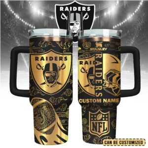Mistmerch Las Vegas Raiders Custom Stanley Quencher 40oz Stainless Steel Tumbler With Handle
