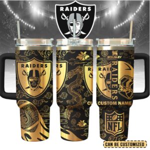 Mistmerch Las Vegas Raiders Custom Stanley Quencher 40oz Stainless Steel Tumbler With Handle