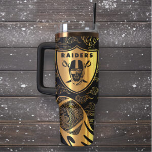 Mistmerch Las Vegas Raiders Custom Stanley Quencher 40oz Stainless Steel Tumbler With Handle