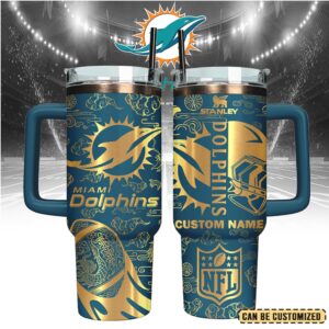 Mistmerch Miami Dolphins Custom Stanley Quencher 40oz Stainless Steel Tumbler With Handle