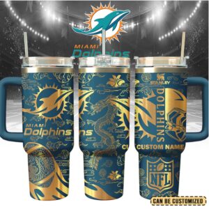 Mistmerch Miami Dolphins Custom Stanley Quencher 40oz Stainless Steel Tumbler With Handle