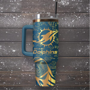 Mistmerch Miami Dolphins Custom Stanley Quencher 40oz Stainless Steel Tumbler With Handle