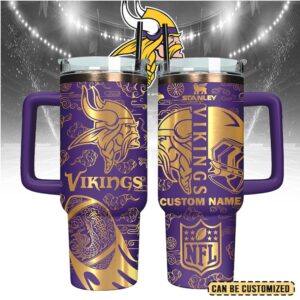 Mistmerch Minnesota Vikings Custom Stanley Quencher 40oz Stainless Steel Tumbler With Handle