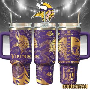 Mistmerch Minnesota Vikings Custom Stanley Quencher 40oz Stainless Steel Tumbler With Handle