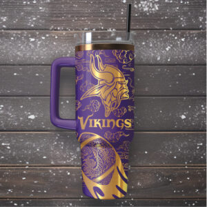 Mistmerch Minnesota Vikings Custom Stanley Quencher 40oz Stainless Steel Tumbler With Handle