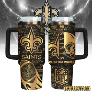 Mistmerch New Orleans Saints Custom Stanley Quencher 40oz Stainless Steel Tumbler With Handle