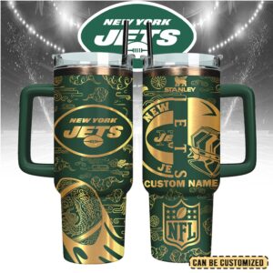 Mistmerch New York Jets Custom Stanley Quencher 40oz Stainless Steel Tumbler With Handle