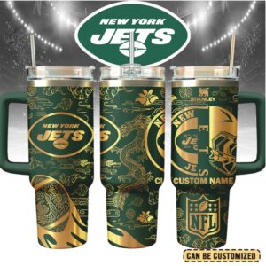 Mistmerch New York Jets Custom Stanley Quencher 40oz Stainless Steel Tumbler With Handle