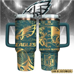 Mistmerch Philadelphia Eagles Custom Stanley Quencher 40oz Stainless Steel Tumbler With Handle