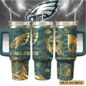 Mistmerch Philadelphia Eagles Custom Stanley Quencher 40oz Stainless Steel Tumbler With Handle
