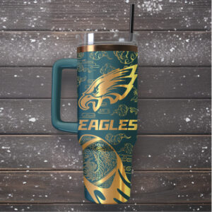 Mistmerch Philadelphia Eagles Custom Stanley Quencher 40oz Stainless Steel Tumbler With Handle