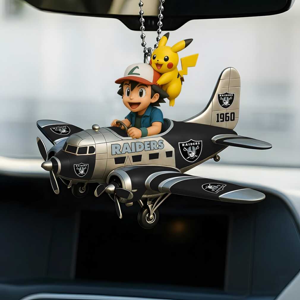 NFL Las Vegas Raiders Pikachu & Ash Airplane Christmas Ornament NFL Las Vegas Raiders Pikachu & Ash Airplane Christmas Ornament