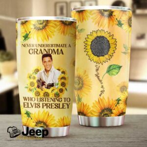 Never Underestimate a Grandma Who Listens to Elvis Presley Sunflower Tumbler
