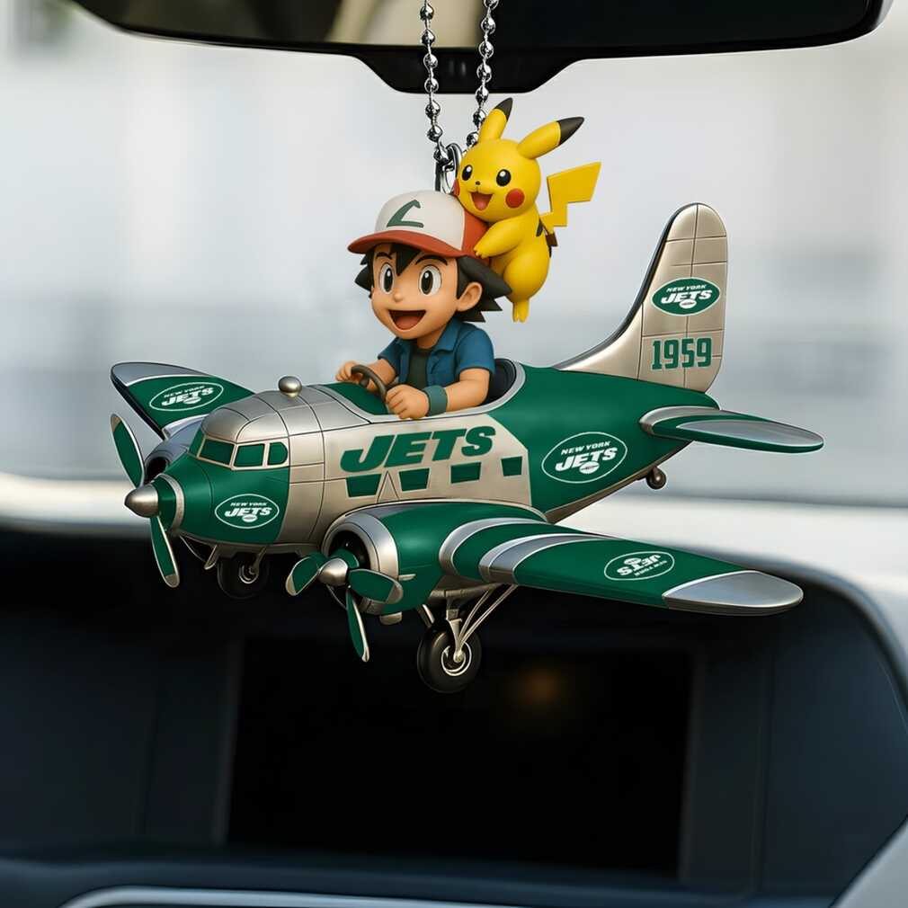 New York Jets Pikachu and Ash Ketchum Airplane Ornament New York Jets Pikachu and Ash Ketchum Airplane Ornament